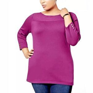 KAREN SCOTT Women's Magenta Moon Pink Sweater Boat Neck